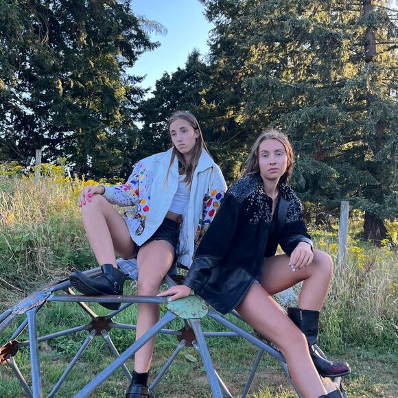 Vintage Glam Rock Oversized Sequin Suede Leather Black Rocker Chic Jacket SZ S - Picture 4 of 16